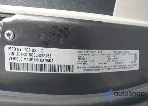 2020 Chrysler Voyager Lxi z USA, uszkodzony, nr VIN 2C4RC1DG8LR265156